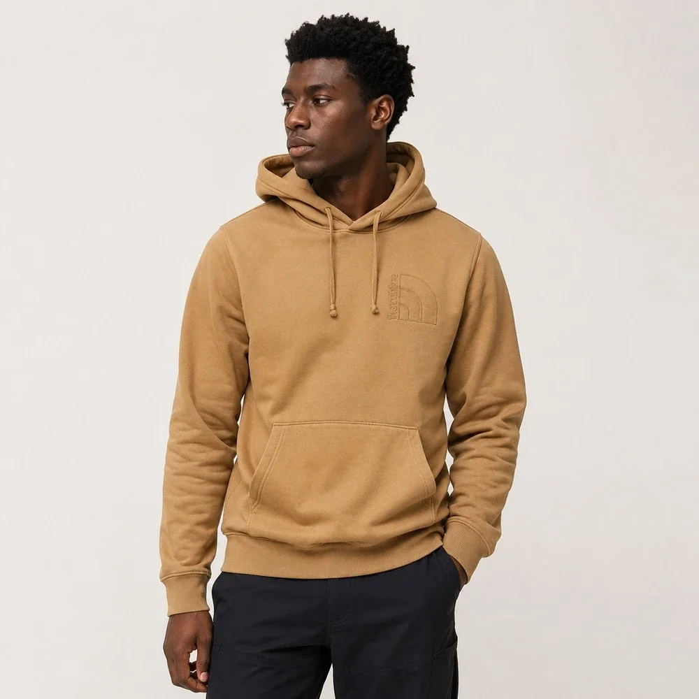 The North Face Tan Embossed Logo Fleece Hoodie Men's M Gorpcore 90s